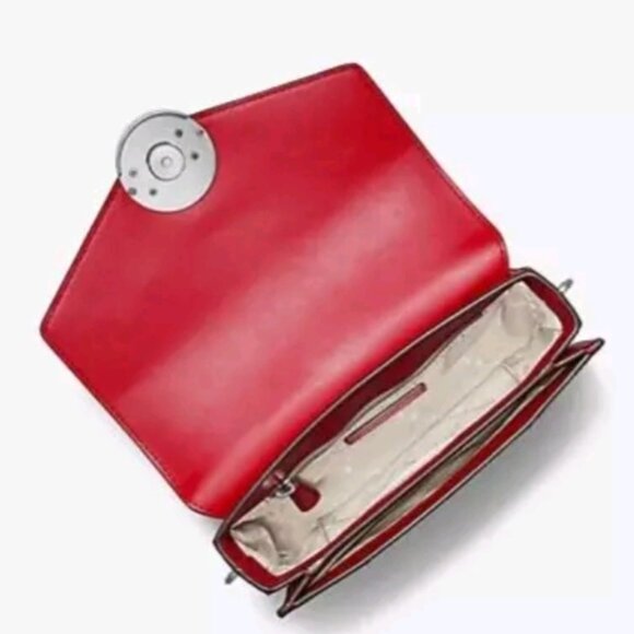 Michael Kors NWT Carmen Medium Convertible Shoulder Bag Bright Red with Silver - Picture 4 of 6